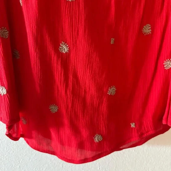 Free People red long sleeve open back floral embroidery mini dress size small. - Picture 8 of 15